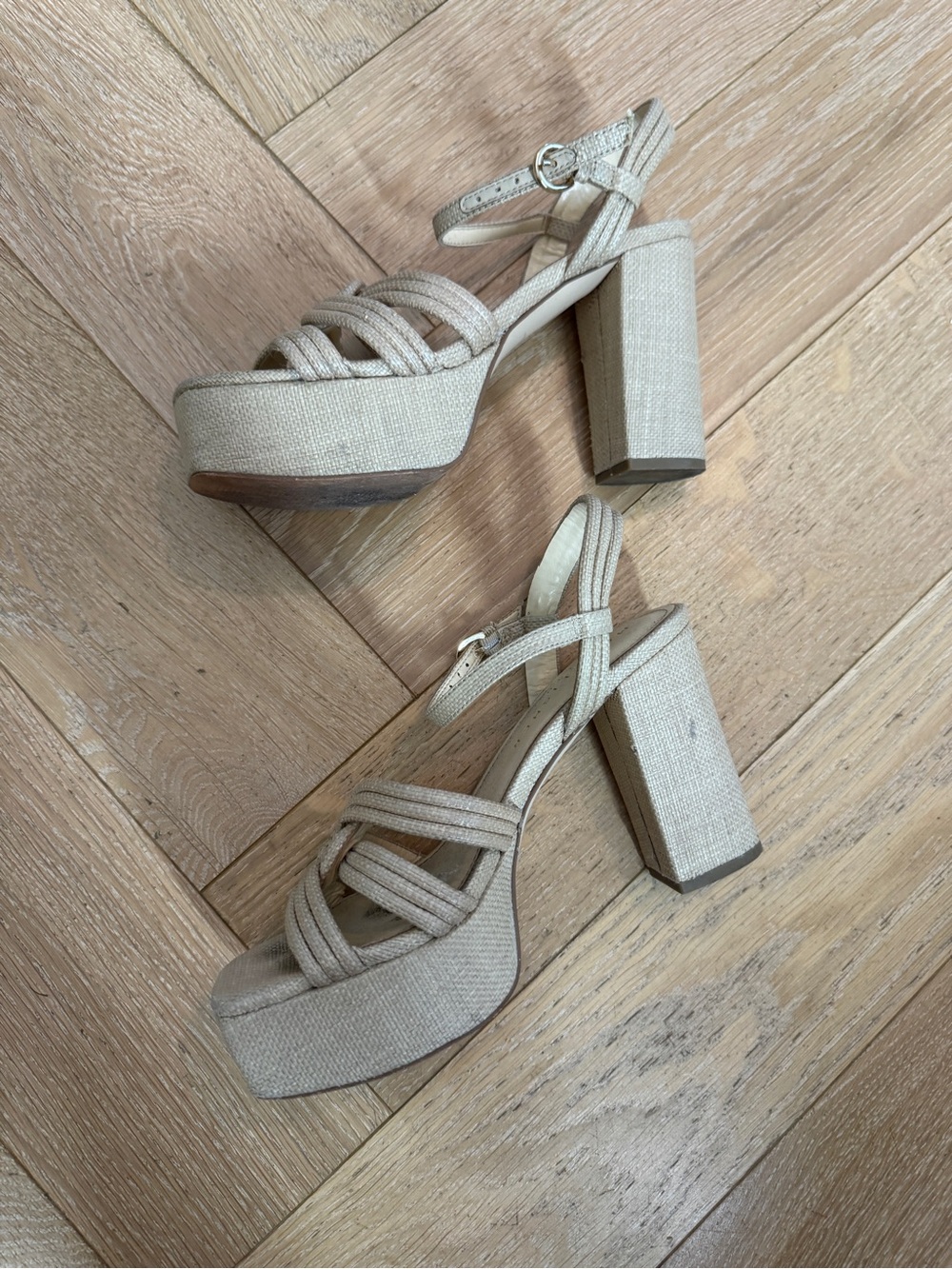 Marc Fisher Beige Platform Strappy Block Heel Sandals - Women